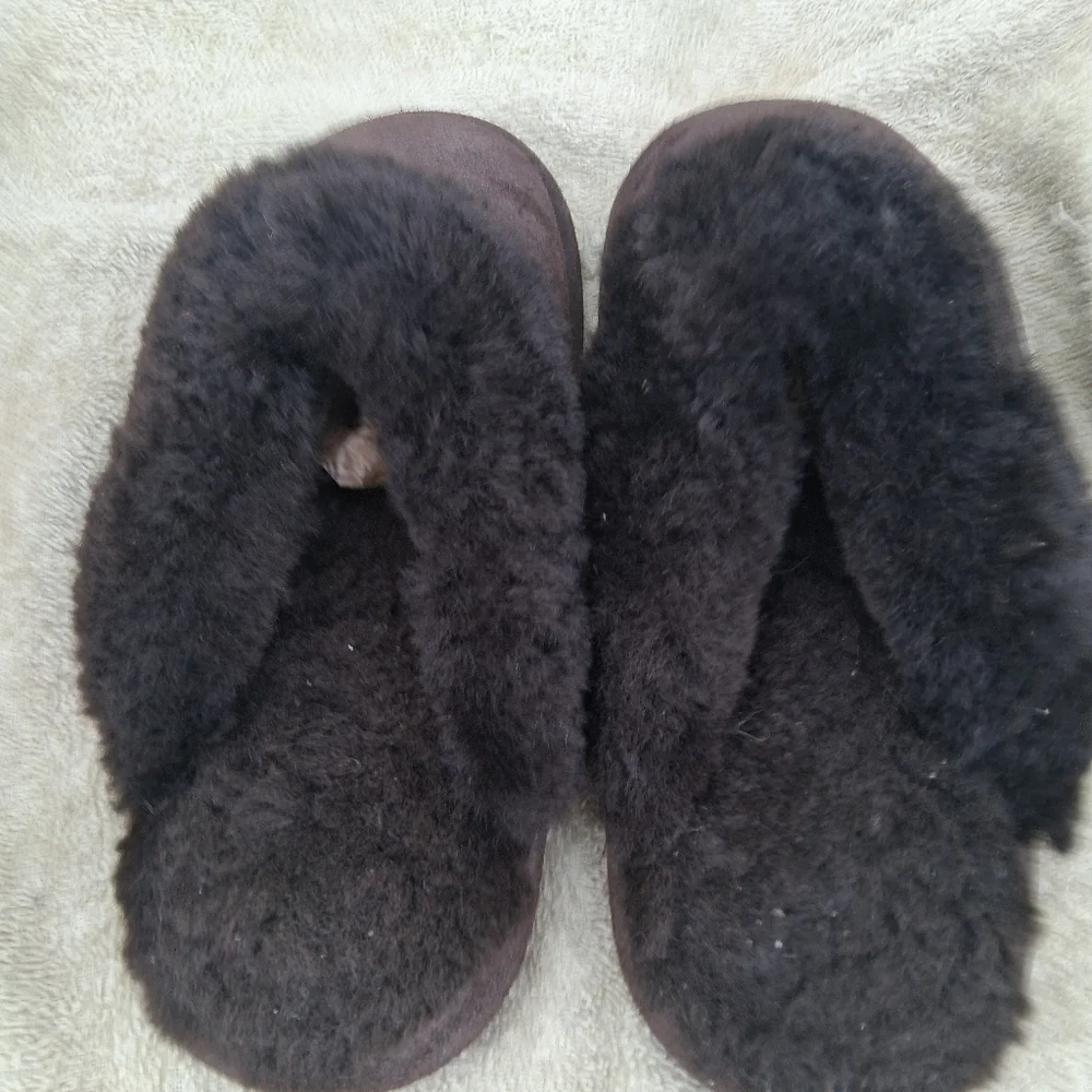 LAMO Sz Large Grey Sheepskin thong Slippers Nw Out Box91/2" Toe Toheel - Picture 3 of 7